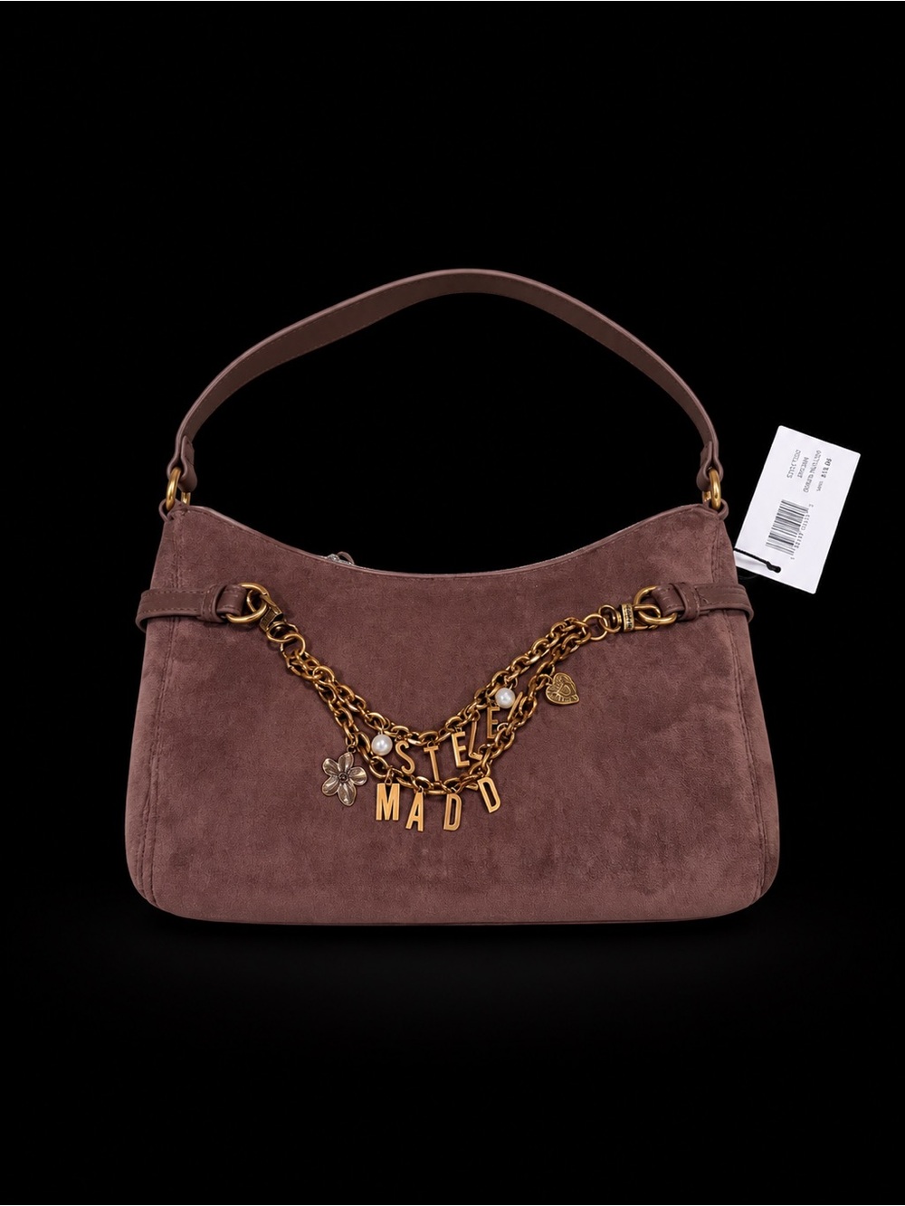 Steve Madden Mauve Suede Shoulder Bag with Gold Charm Chain